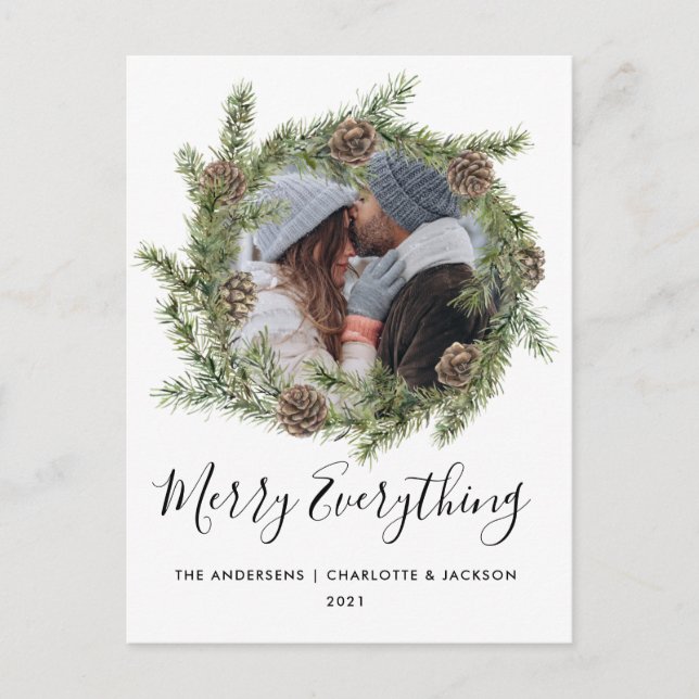 Pine Cone Wreath | Photo Christmas Card  (Front)