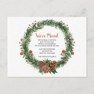 Pine cone Wreath We've Moved Holiday Announcement Postcard