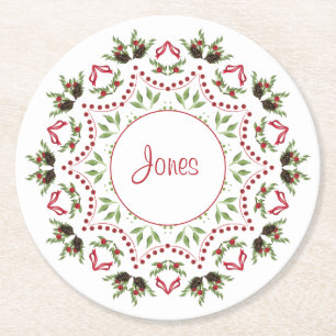 Pine cones and berries paper coaster personalised