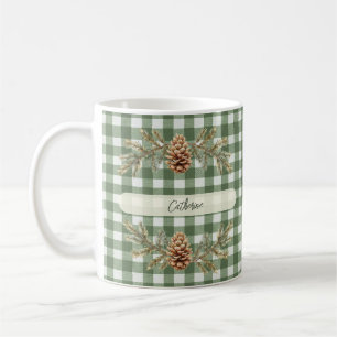 Pine Cones and Branches Personalised Gingham  Coffee Mug