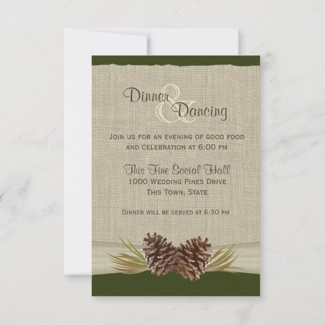 Pine Cones and Burlap Green Reception Invitation (Back)