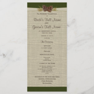 Pine Cones and Burlap Green Wedding Program Programme