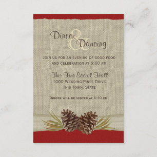 Pine Cones and Burlap Red Reception Invitation