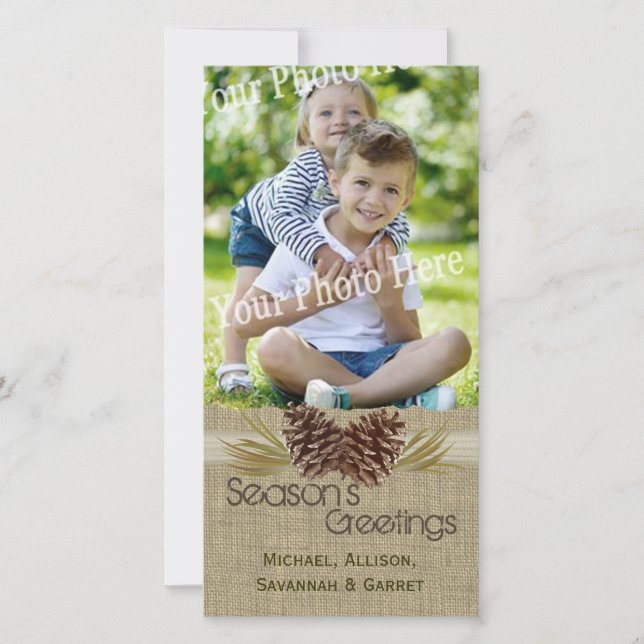 Pine Cones and Burlap Rustic Holiday Greeting Card (Front)