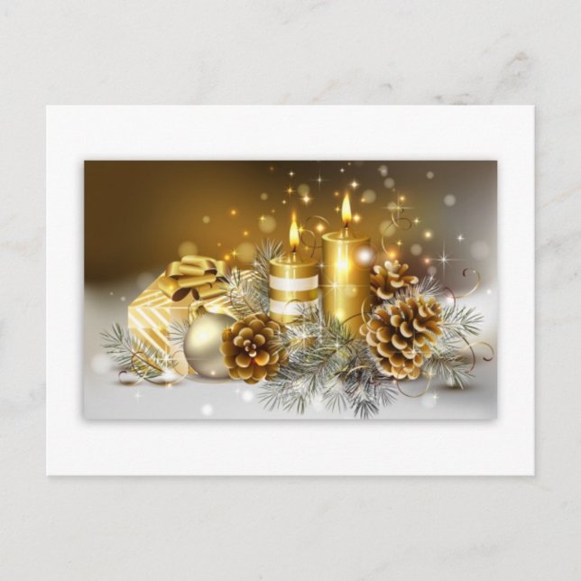 Pine Cones and Christmas Candles Holiday Postcard (Front)