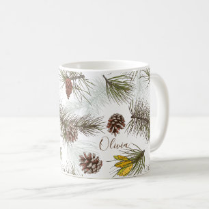 Pine Cones and Evergreen YOUR NAME Coffee Mug