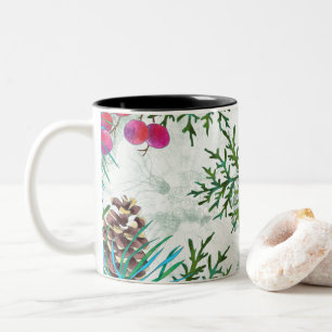 Pine cones and fir trees a winter wonderland Two-Tone coffee mug