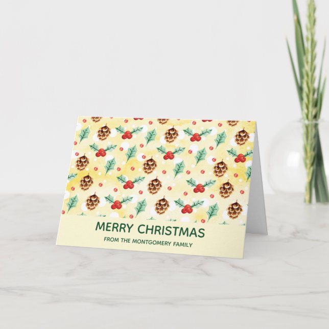 Pine Cones and Holly Christmas Pattern Card (Front)