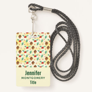 Pine Cones and Holly Christmas Pattern ID Badge