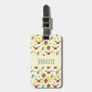 Pine Cones and Holly Christmas Pattern Luggage Tag