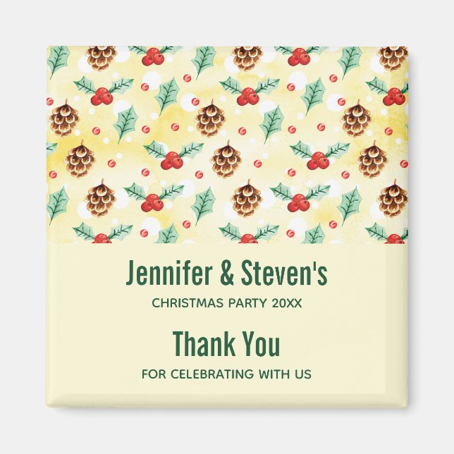 Pine Cones and Holly Christmas Pattern Magnet (Front)