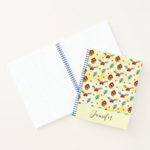 Pine Cones and Holly Christmas Pattern Notebook