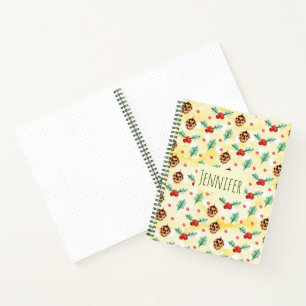 Pine Cones and Holly Christmas Pattern Notebook
