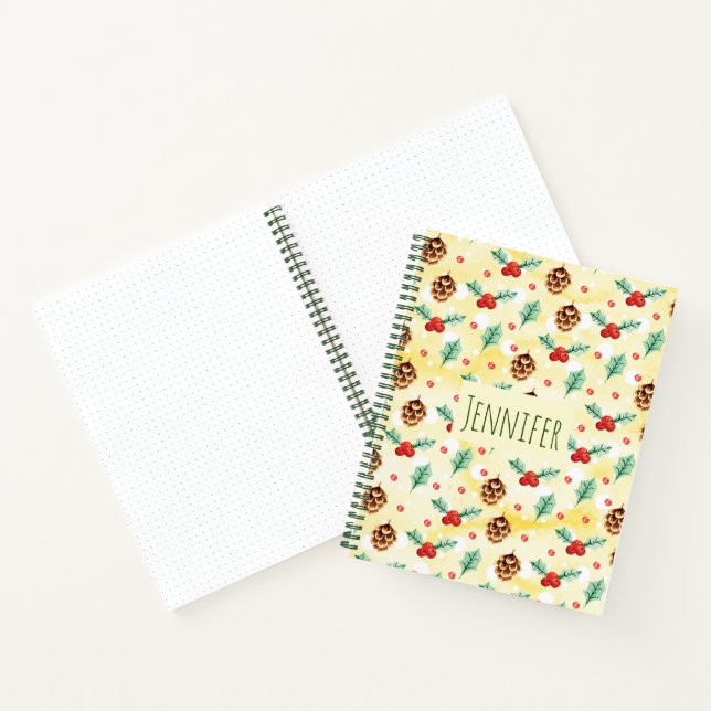 Pine Cones and Holly Christmas Pattern Notebook (Inside)