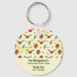 Pine Cones and Holly Christmas Pattern Party Favou Key Ring