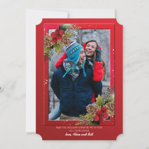 Pine Cones and Holly Photo Holiday Card