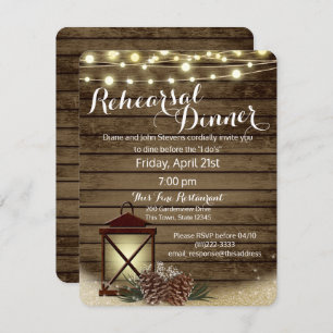 Pine Cones and Lantern Rustic Rehearsal Dinner Invitation