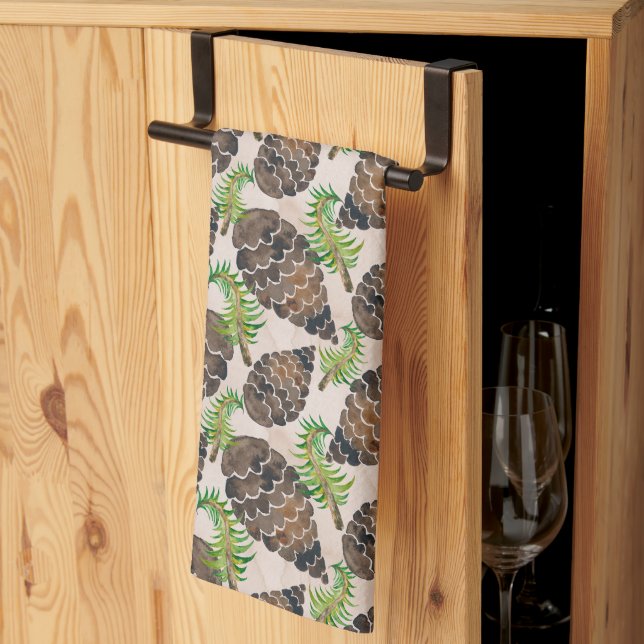 Pine Cones And Pine Branches Tea Towel (Thirds Fold)
