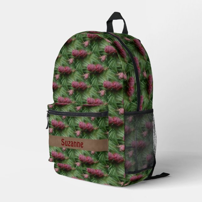 Pine Cones And Pine Needles Nature Personalised Printed Backpack (Back Corner Right)