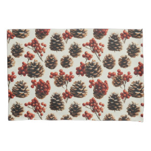 Pine Cones and Red Berries Winter Pattern Pillowcase
