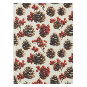 Pine Cones and Red Berries Winter Pattern Tablecloth