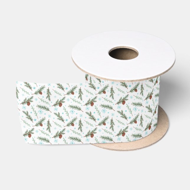 Pine cones and Snowflakes Satin Ribbon (Spool)