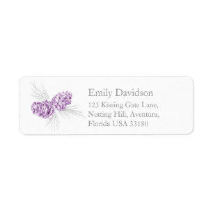 Pine cones art purple grey wedding reply labels