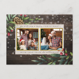 Pine Cones & Berries   Rustic Wood Christmas Photo Postcard