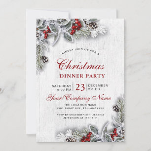 Pine Cones Branch Rustic Christmas Dinner Party Invitation