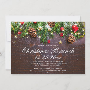 Pine Cones Branch Rustic Holiday Christmas Brunch Invitation