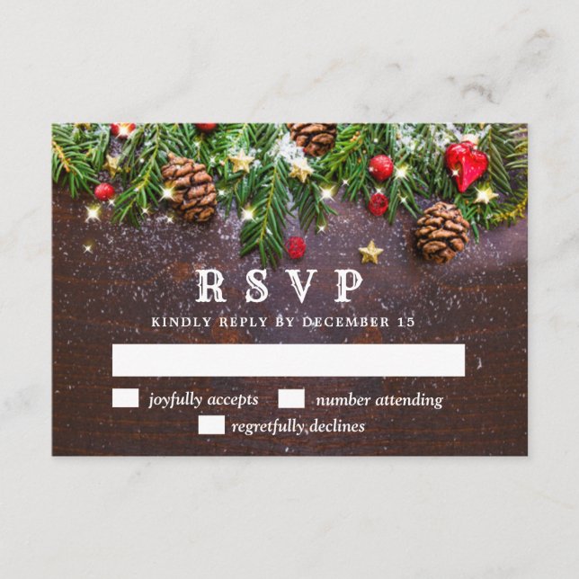 Pine Cones Branch Rustic Holiday  RSVP Card (Front)