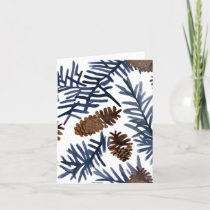 Pine Cones & Branches Watercolor Winter Painting Holiday Card