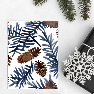 Pine Cones & Branches   Watercolor Winter Painting Postcard