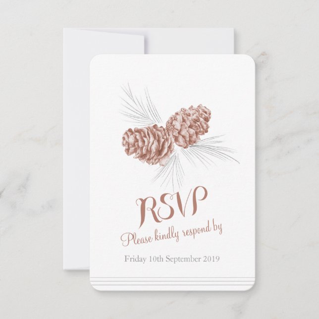 Pine cones brown wedding RSVP (Front)