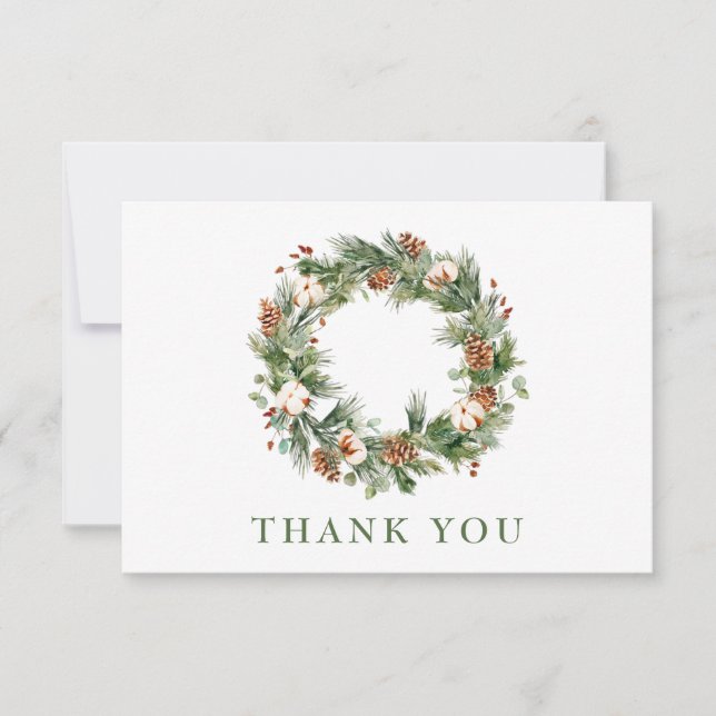 Pine Cones Christmas Holiday Wreath Corporate Thank You Card (Front)