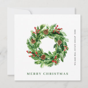 Pine Cones Christmas Wreath Corporate Holiday Card