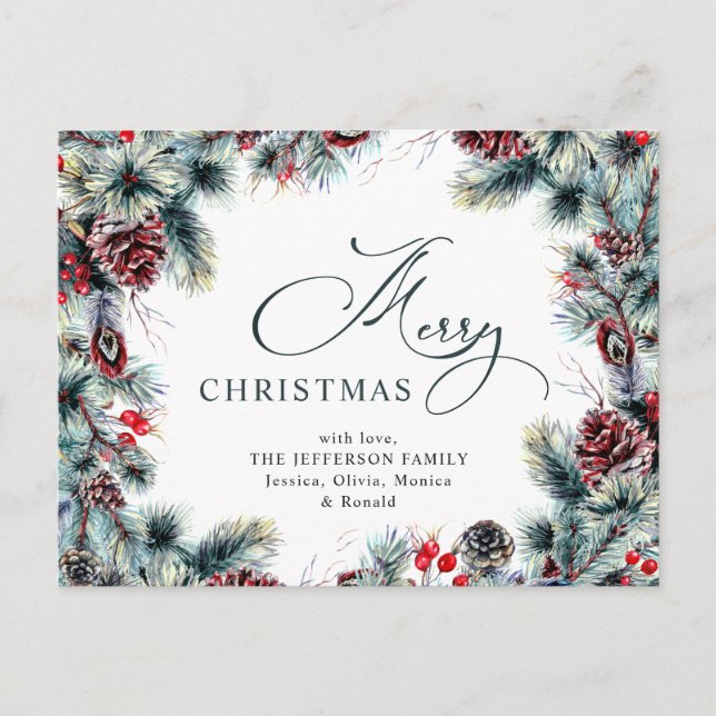 Pine Cones Christmas Wreath Holiday Greeting Postcard (Front)