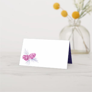 Pine cones drawing art navy plum place cards