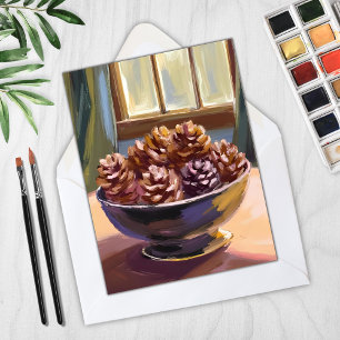 Pine Cones Fall Autumn Watercolor Holiday Card