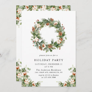 Pine Cones Fir Wreath Holiday Christmas Party Invitation