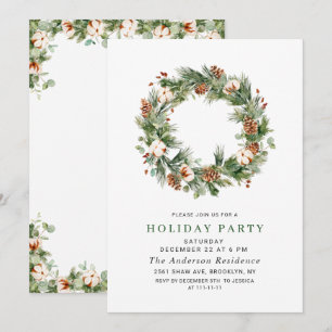Pine Cones Fir Wreath Holiday Christmas Party Invitation