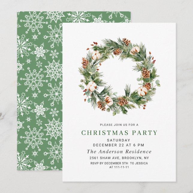 Pine Cones Fir Wreath Holiday Christmas Party Invitation (Front/Back)