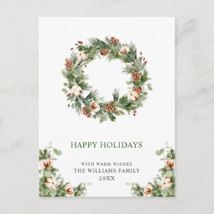 Pine Cones Fir Wreath Merry Christmas Holiday Postcard
