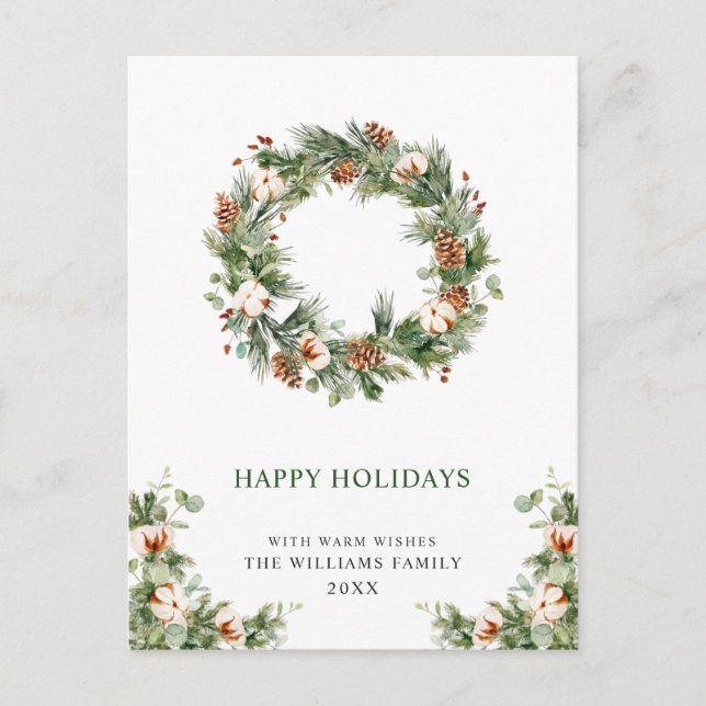 Pine Cones Fir Wreath Merry Christmas Holiday Postcard (Front)