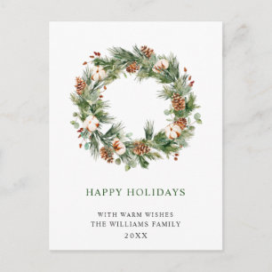 Pine Cones Fir Wreath Merry Christmas Holiday Postcard