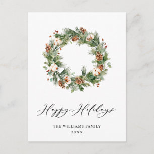 Pine Cones Fir Wreath Merry Christmas Holiday Postcard