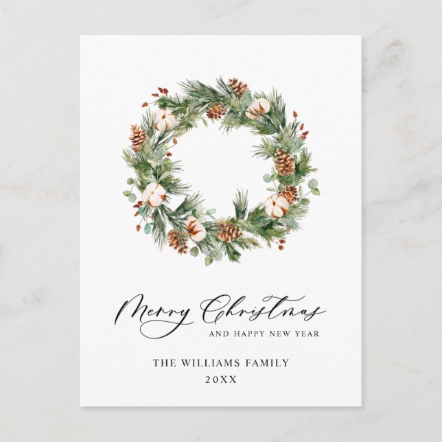 Pine Cones Fir Wreath Merry Christmas Holiday Postcard (Front)