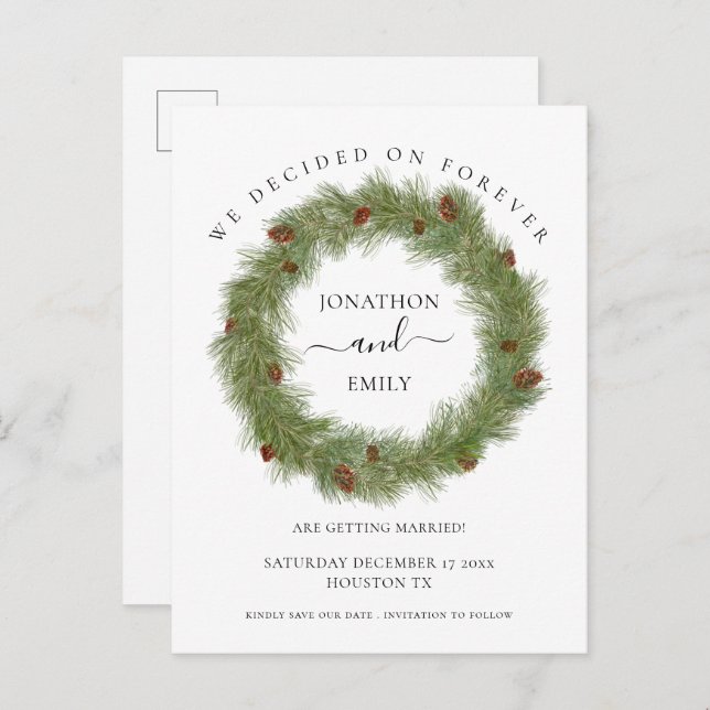 Pine Cones Foliage Christmas Wedding Save the Date Announcement Postcard (Front/Back)