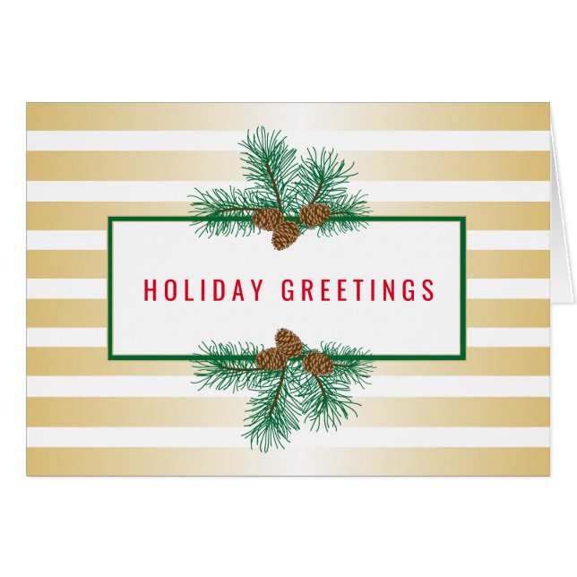 Pine Cones, Gold Stripes, Holiday Greetings (Front Horizontal)