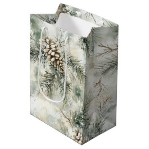 Pine Cones Green Christmas Medium Gift Bag